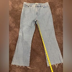 LOFT Blue Striped kick crop Flare Jeans